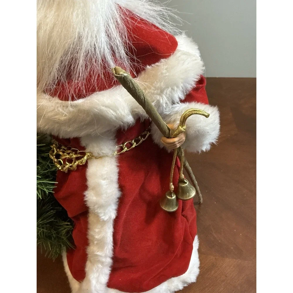 Vintage Christmas Santa Claus Tree Topper‎ Standing Velvet Robe Long Beard 15